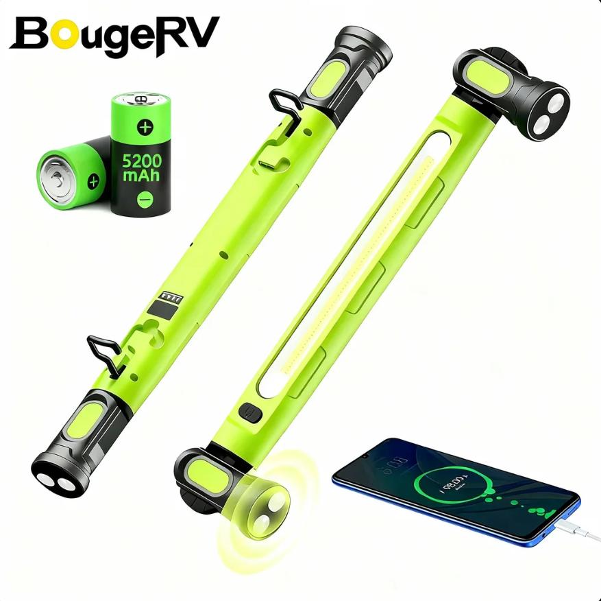【FathersDayGift】BougeRV Under Hood Work Light Bar, 3000LM LED Magnetic Light Bar with Hooks, 5200mAh Cordless Rechargeable Hood Light, Single Pack, Ideal for Mechanic, Car Repair & Garage Use