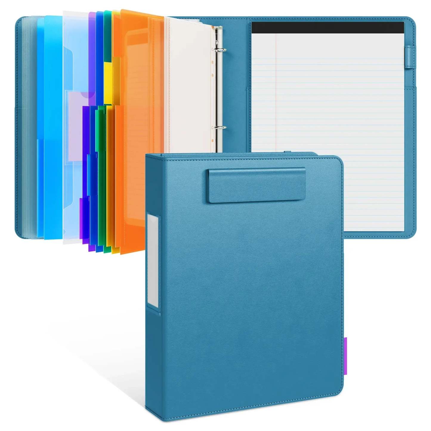 PU Leather Clipboard with Storage – 3-Ring Binder, Magnetic Clip, Removable Notepad & Expanding File