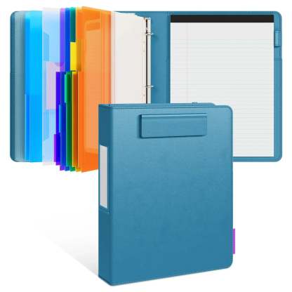 PU Leather Clipboard with Storage – 3-Ring Binder, Magnetic Clip, Removable Notepad & Expanding File