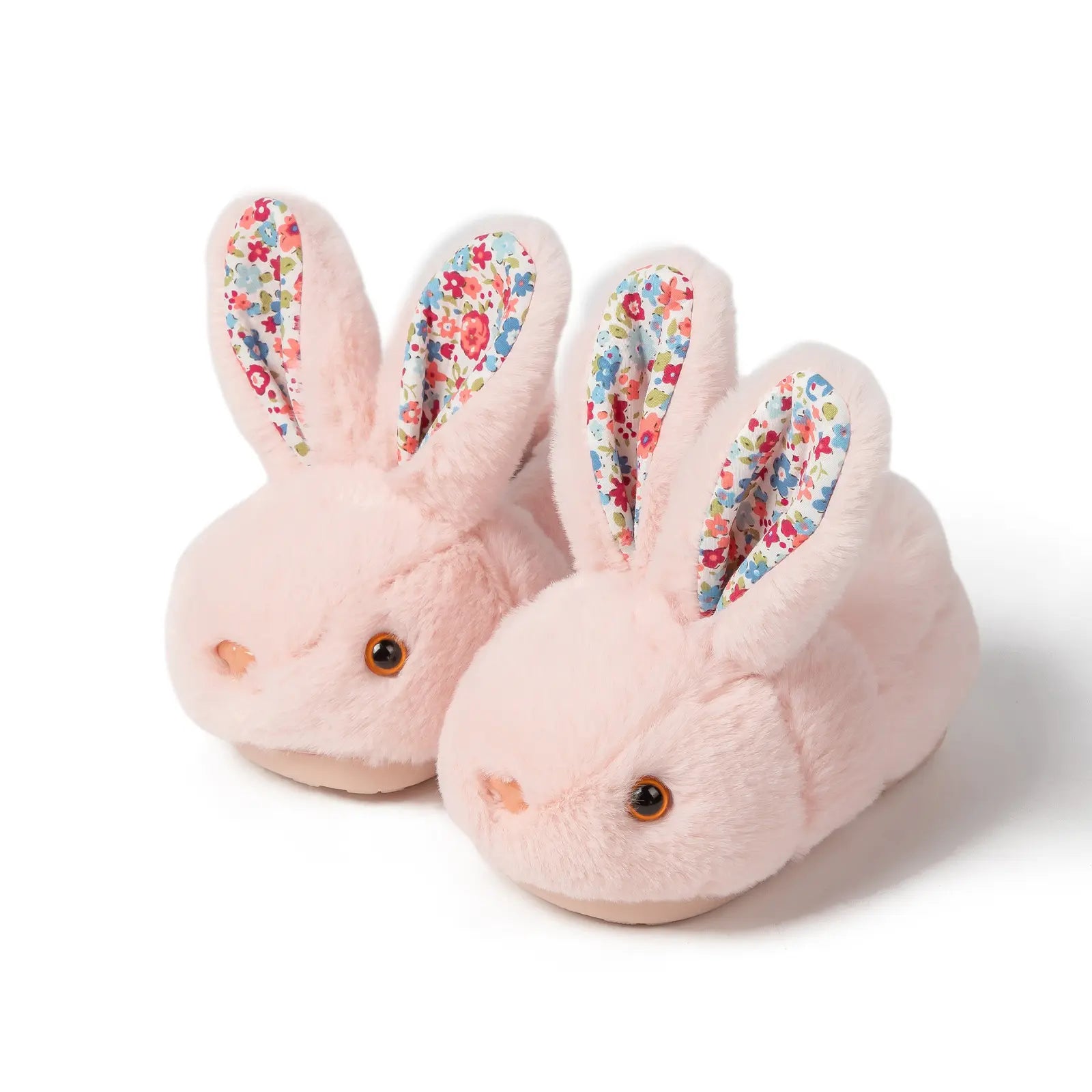 Cozy Bunny House Slippers for Kids – Plush 3D Ears, Floral Details & Textured Indoor Sole