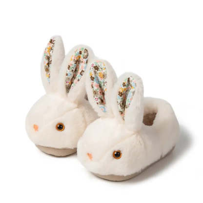 Cozy Bunny House Slippers for Kids – Plush 3D Ears, Floral Details & Textured Indoor Sole