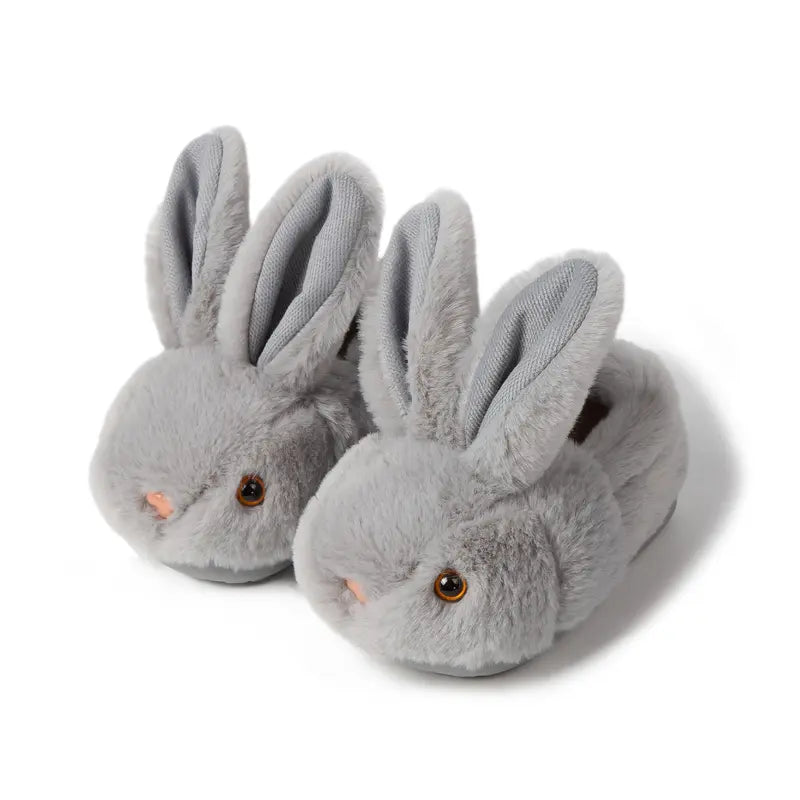 Cozy Bunny House Slippers for Kids – Plush 3D Ears, Floral Details & Textured Indoor Sole