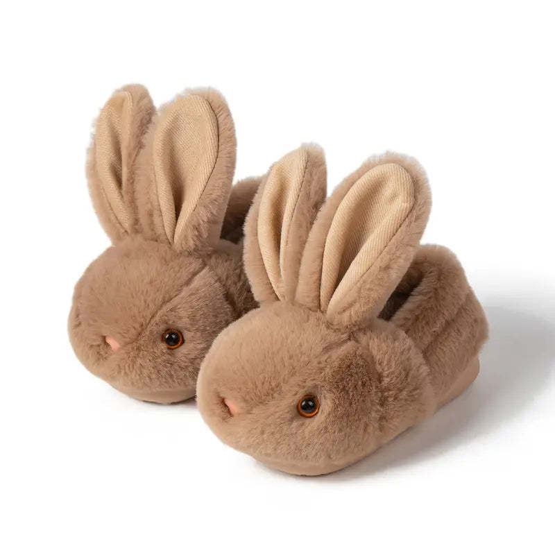 Cozy Bunny House Slippers for Kids – Plush 3D Ears, Floral Details & Textured Indoor Sole