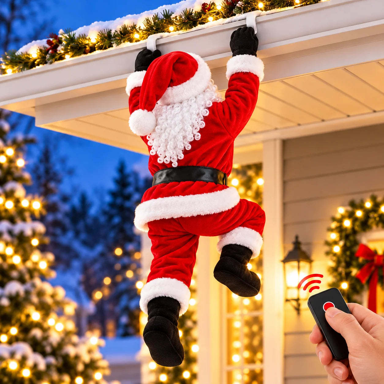 Remote-Controlled Climbing Santa – Animated Christmas Roof & Gutter Hanging Decoration | Watch Santa Try to Climb Your Roof