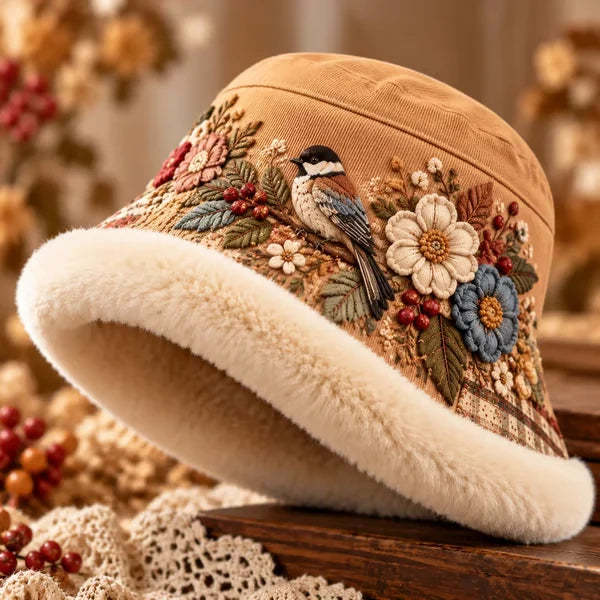 Women’s Cozy Plush-Lined Winter Bucket Hat – Floral & Animal Designs