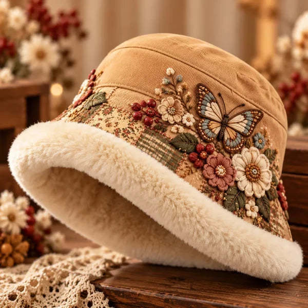 Women’s Cozy Plush-Lined Winter Bucket Hat – Floral & Animal Designs