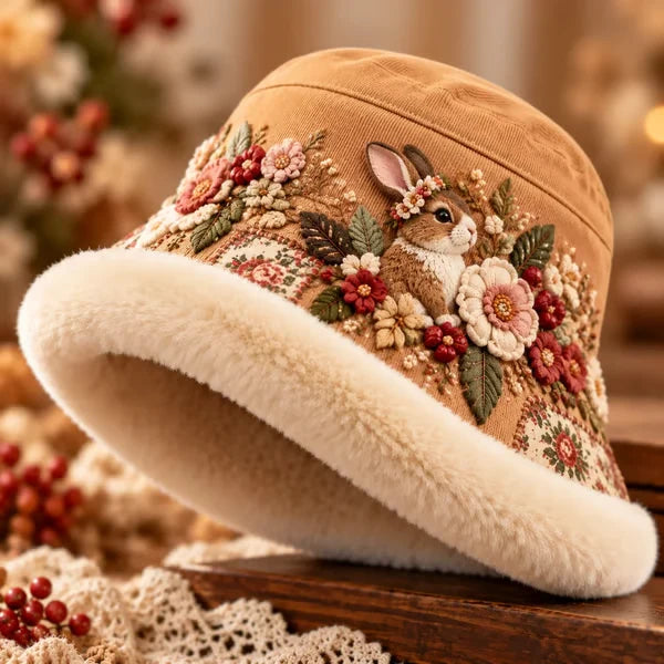 Women’s Cozy Plush-Lined Winter Bucket Hat – Floral & Animal Designs