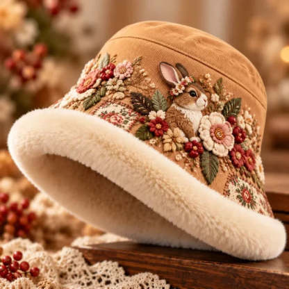 Women’s Cozy Plush-Lined Winter Bucket Hat – Floral & Animal Designs
