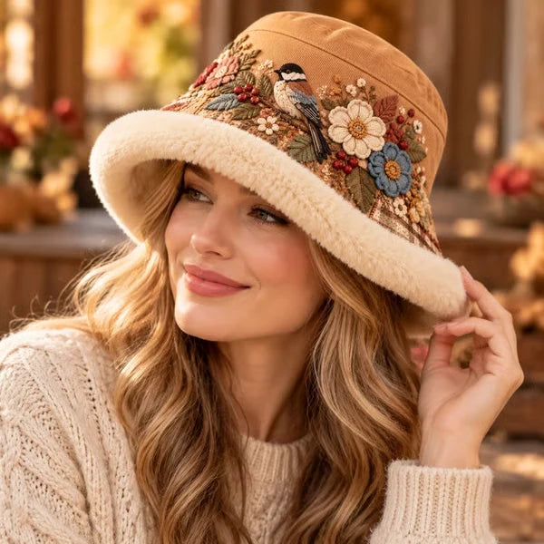 Women’s Cozy Plush-Lined Winter Bucket Hat – Floral & Animal Designs