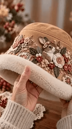 Women’s Cozy Plush-Lined Winter Bucket Hat – Floral & Animal Designs