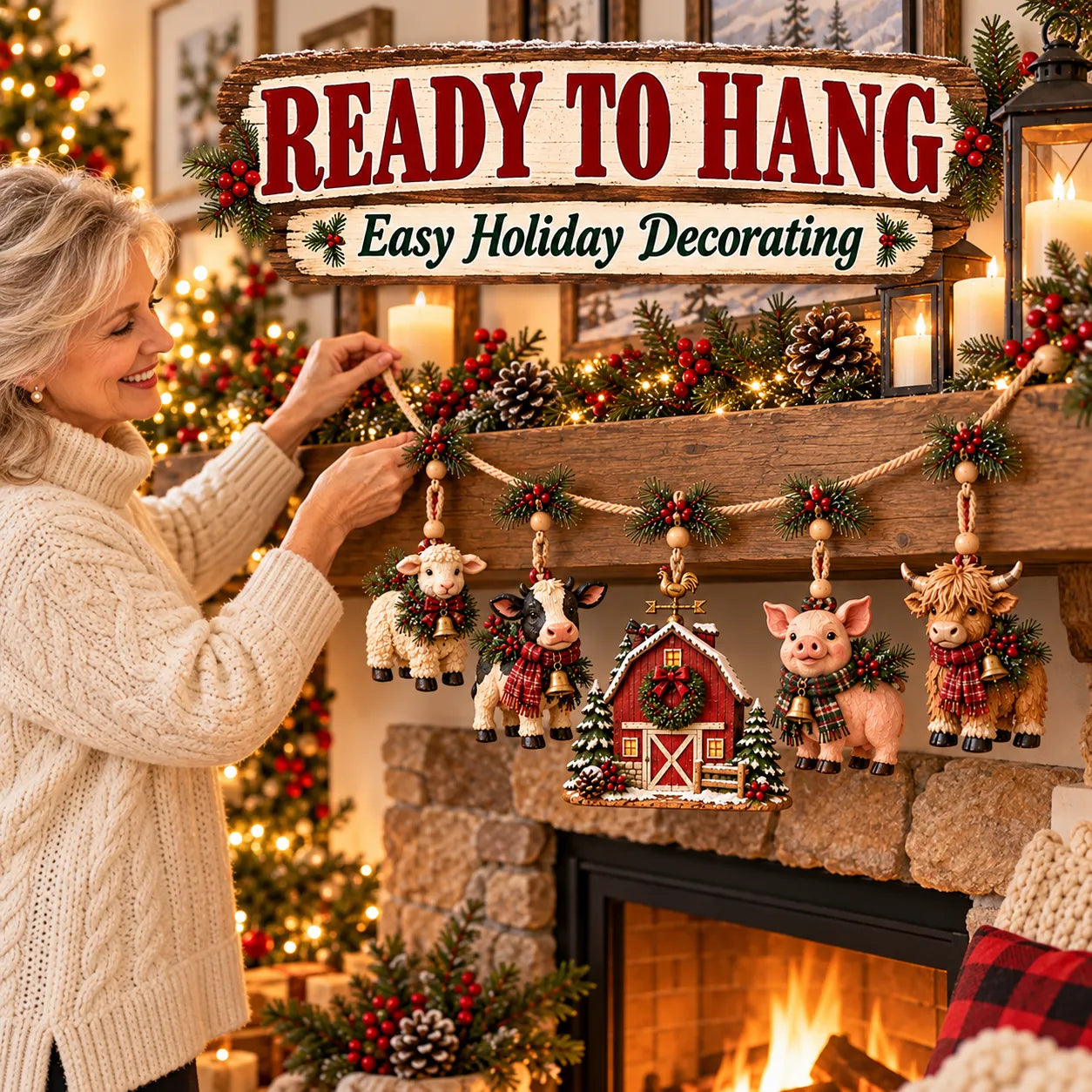 Christmas Farm Friends Hanging Mantel Garland