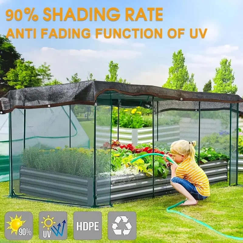Blackout Cloth (Black) - 10 x 13ft UV-Resistant Shade Net with Reinforced Rivets,