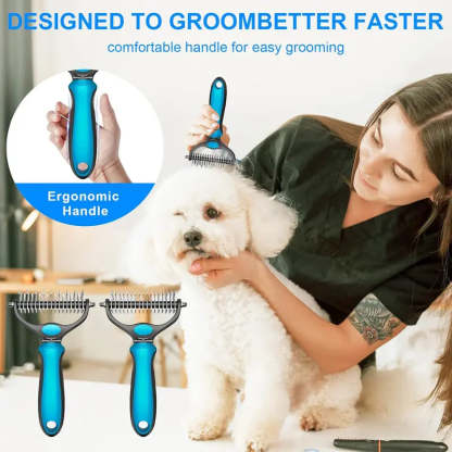 Double-Sided Pet Grooming Brush – Hurtless Shedding & Dematting Undercoat Rake for Dogs and Cats
