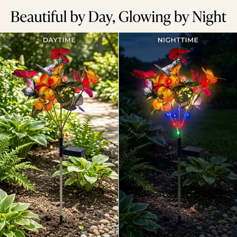 Solar Butterfly Garden Light – IP65 Waterproof Outdoor Stake – Realistic Colorful Decor for Lawn & Pathway
