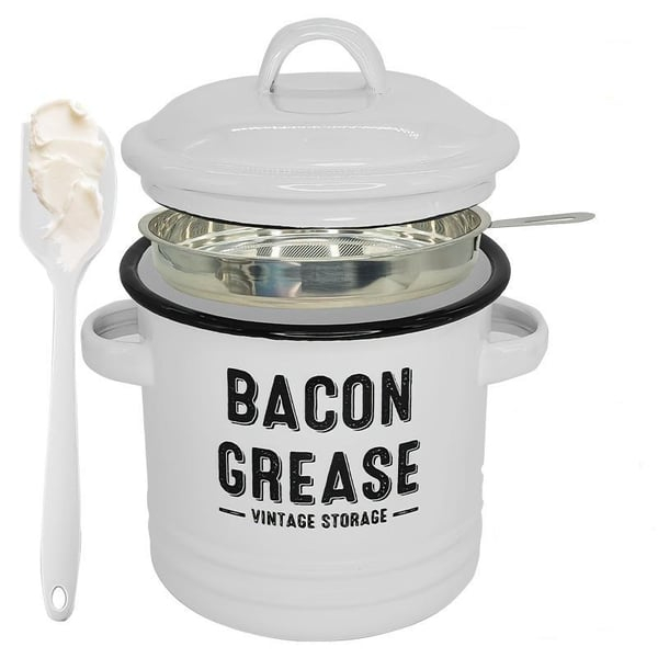 42 OZ Bacon Grease Container With Strainer And Food-Grade Silicone Spatula