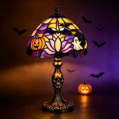 Spooky Glow Tiffany Lamp Pumpkin Ghost Bat Halloween Desk Light