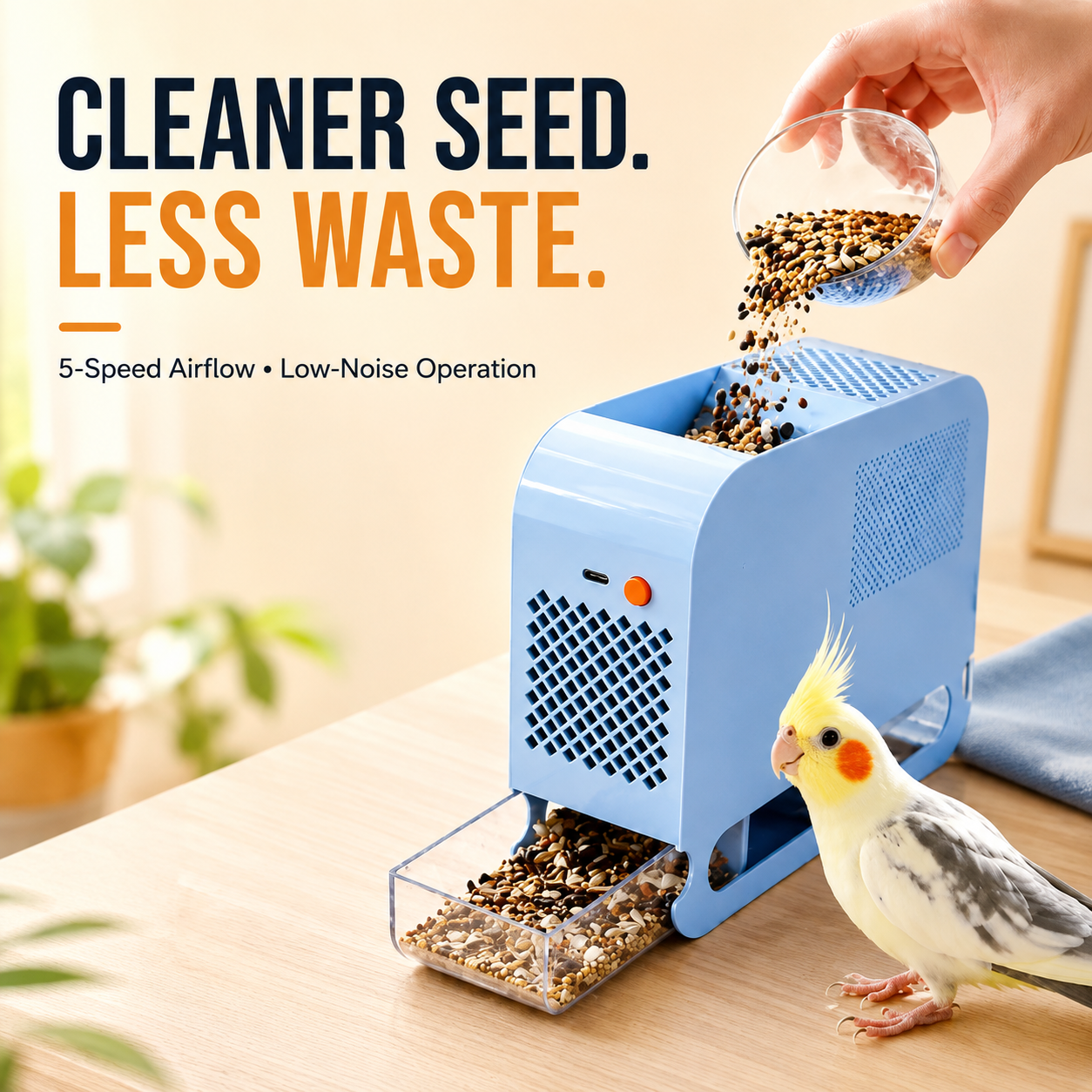 Electric Bird Seed Shell Separator with 5-Speed Airflow