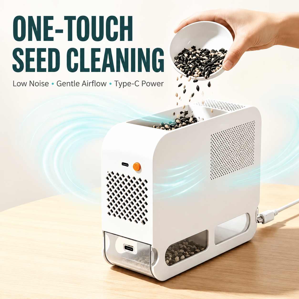 Electric Bird Seed Shell Separator with 5-Speed Airflow