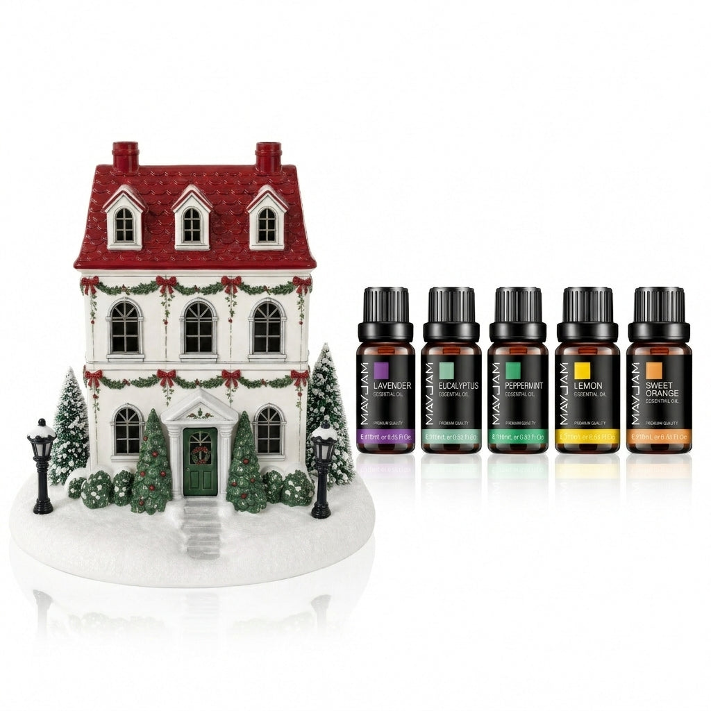 Christmas House Aroma Diffuser – Gentle Mist & Glowing Windows