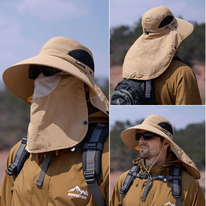 Men's Wide Brim Sun Hat with Removable Face Mask