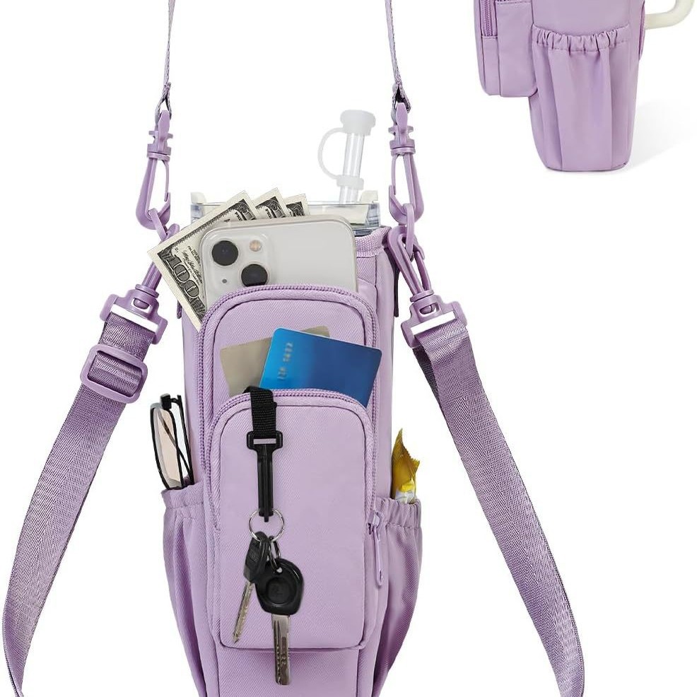 Water Bottle Carrier Bag for 40oz Tumbler – Insulated Crossbody Holder