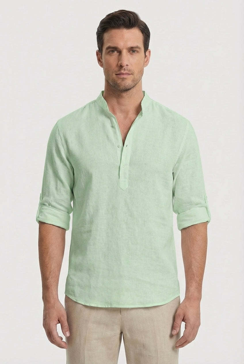 Men's Shirt Lightweight Linen Relaxed Fit Mandarin Collar Casual