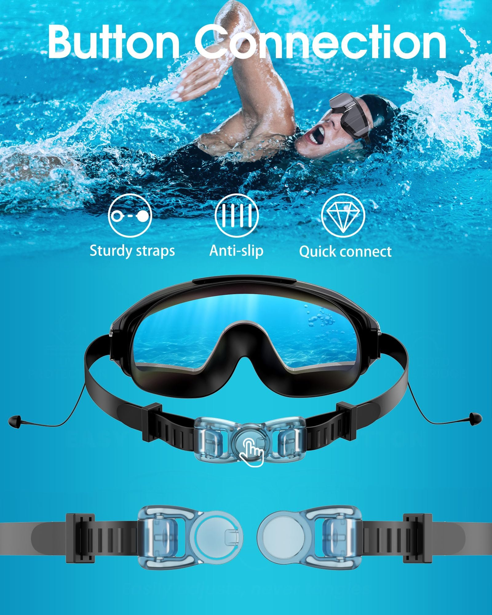 3-Color Anti-Fog UV Swim Goggles Set with Earplugs & Nose Clip