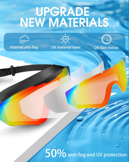 3-Color Anti-Fog UV Swim Goggles Set with Earplugs & Nose Clip