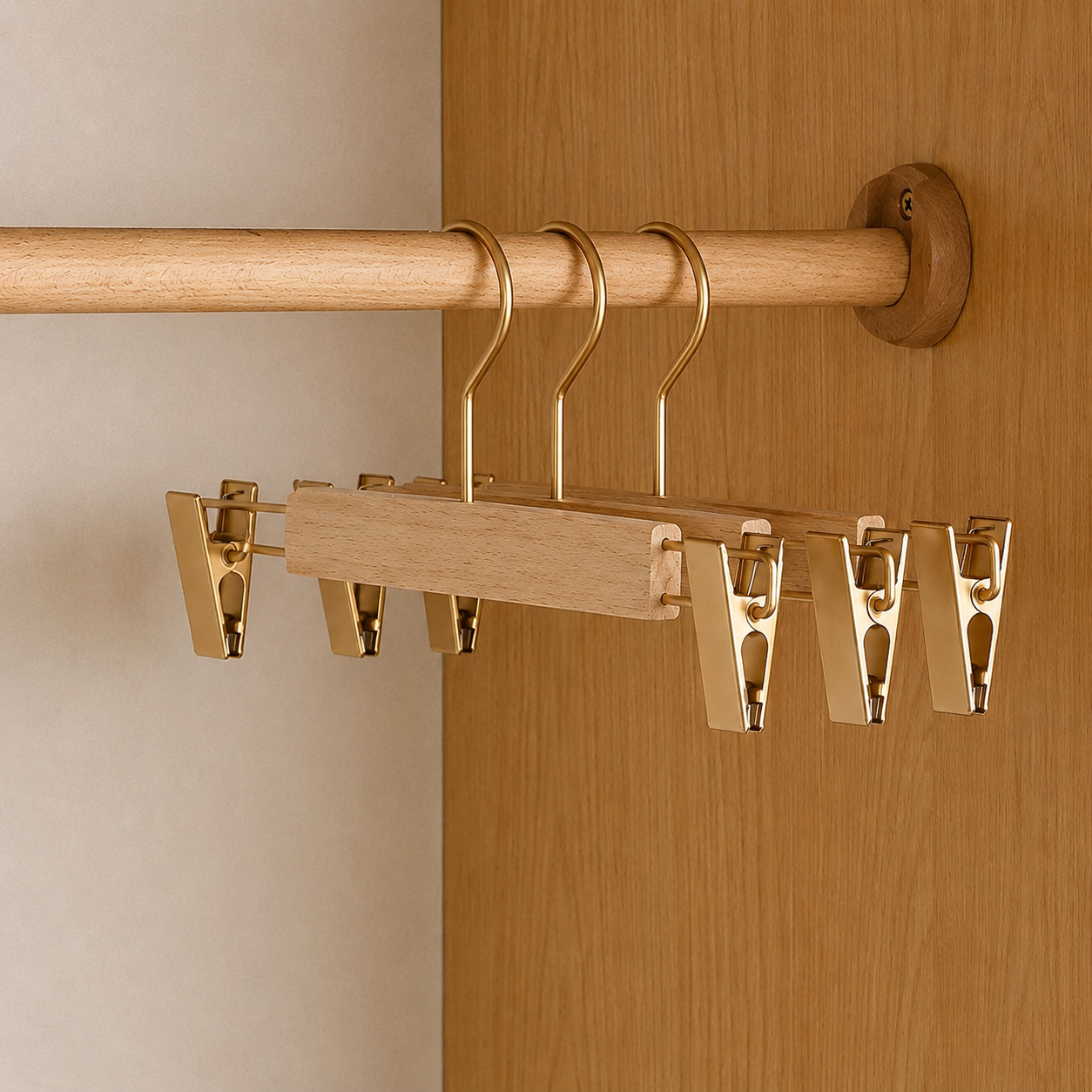 Wooden hangers for closet organization