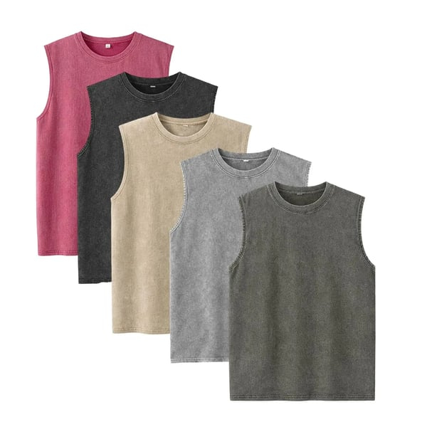 Men's 5-Pack Vintage Washed Sleeveless Tank Tops(5 Pack, 4XL)