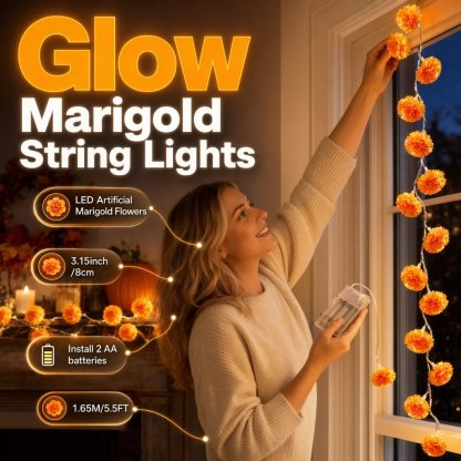 Artificial Marigold Flower LED String Lights