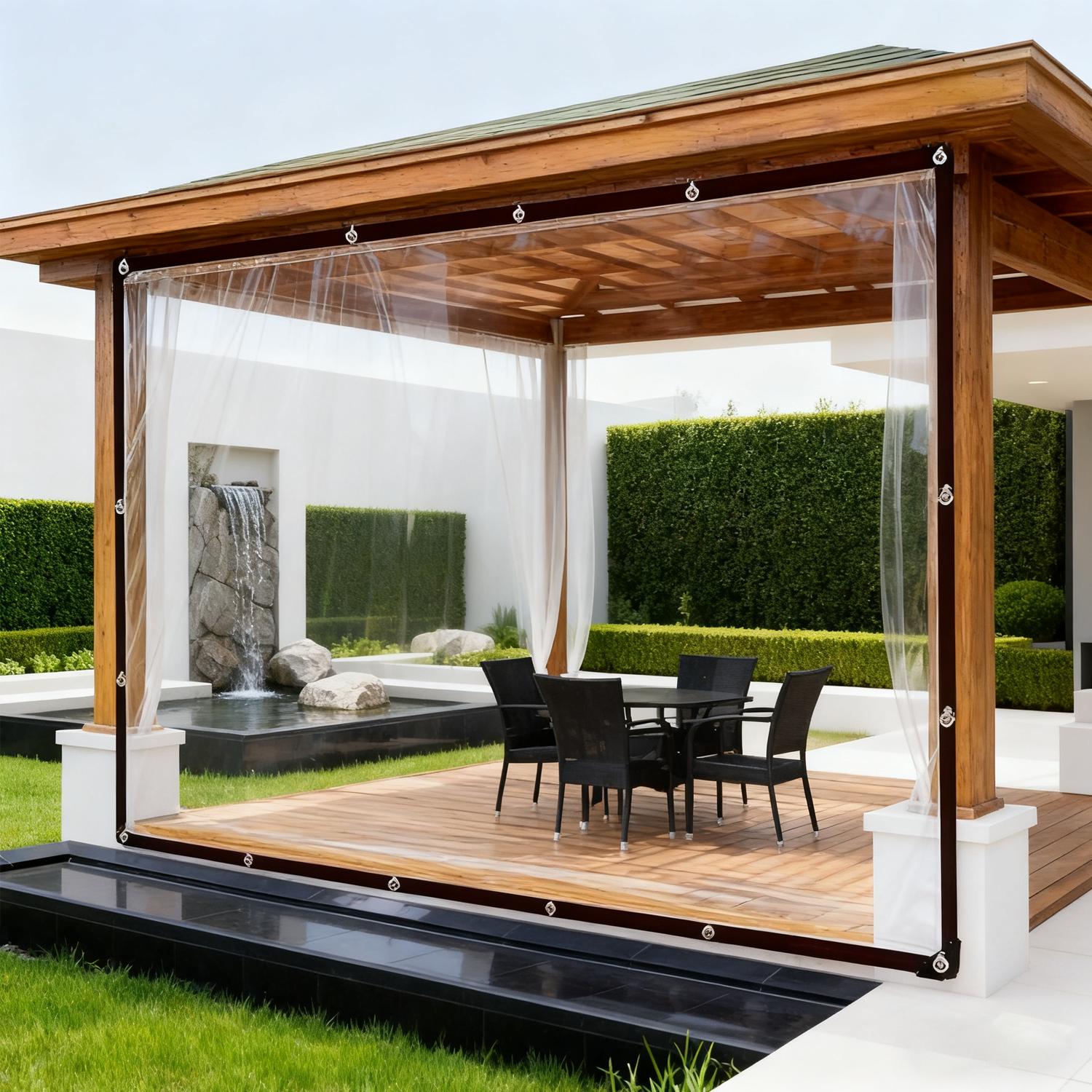 Clear tarp maintaining visibility around a covered outdoor area