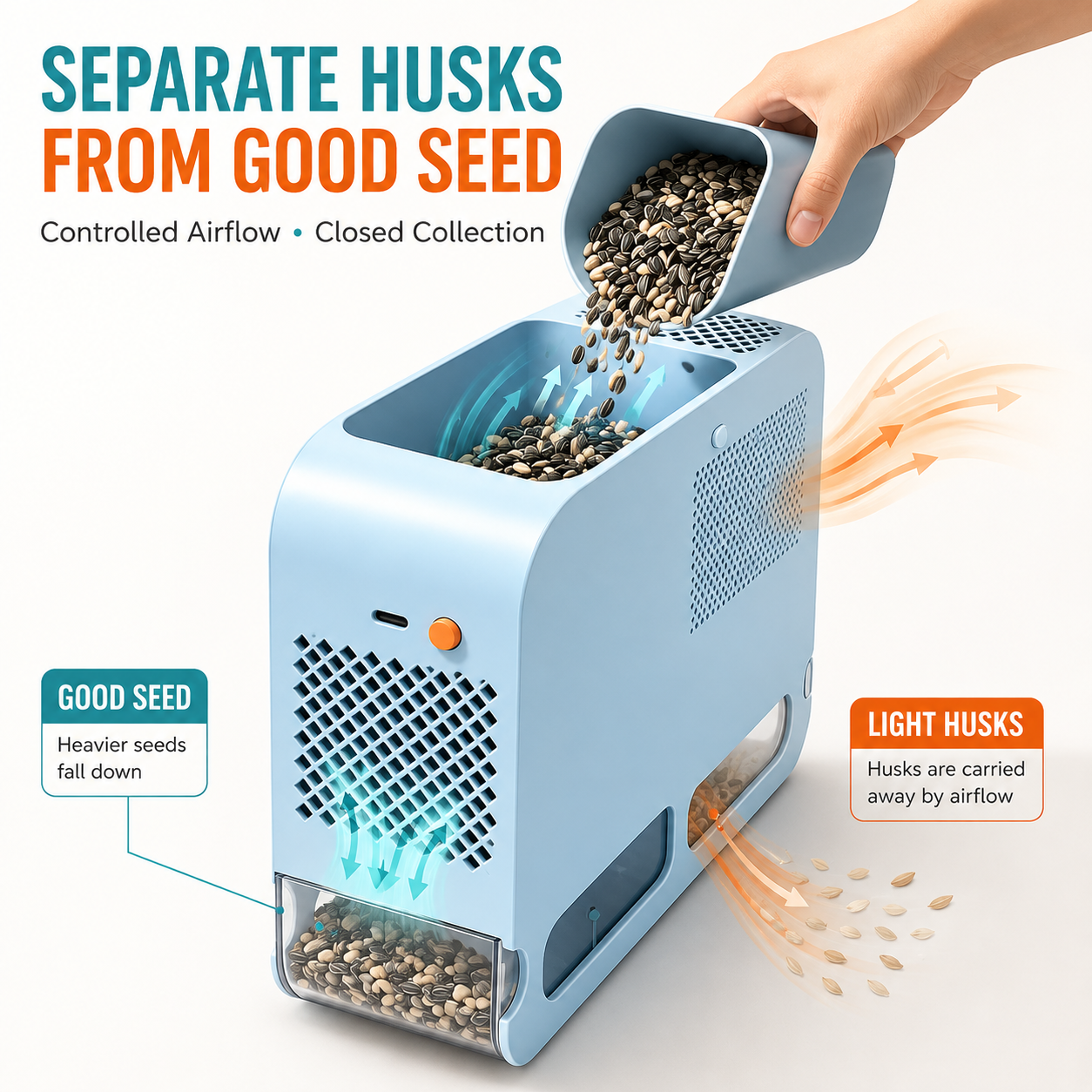 Electric Bird Seed Shell Separator with 5-Speed Airflow