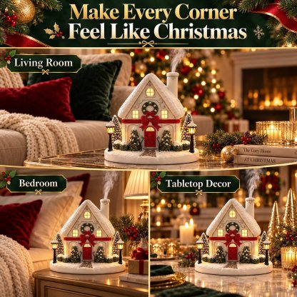 Christmas House Aroma Diffuser – Gentle Mist & Glowing Windows