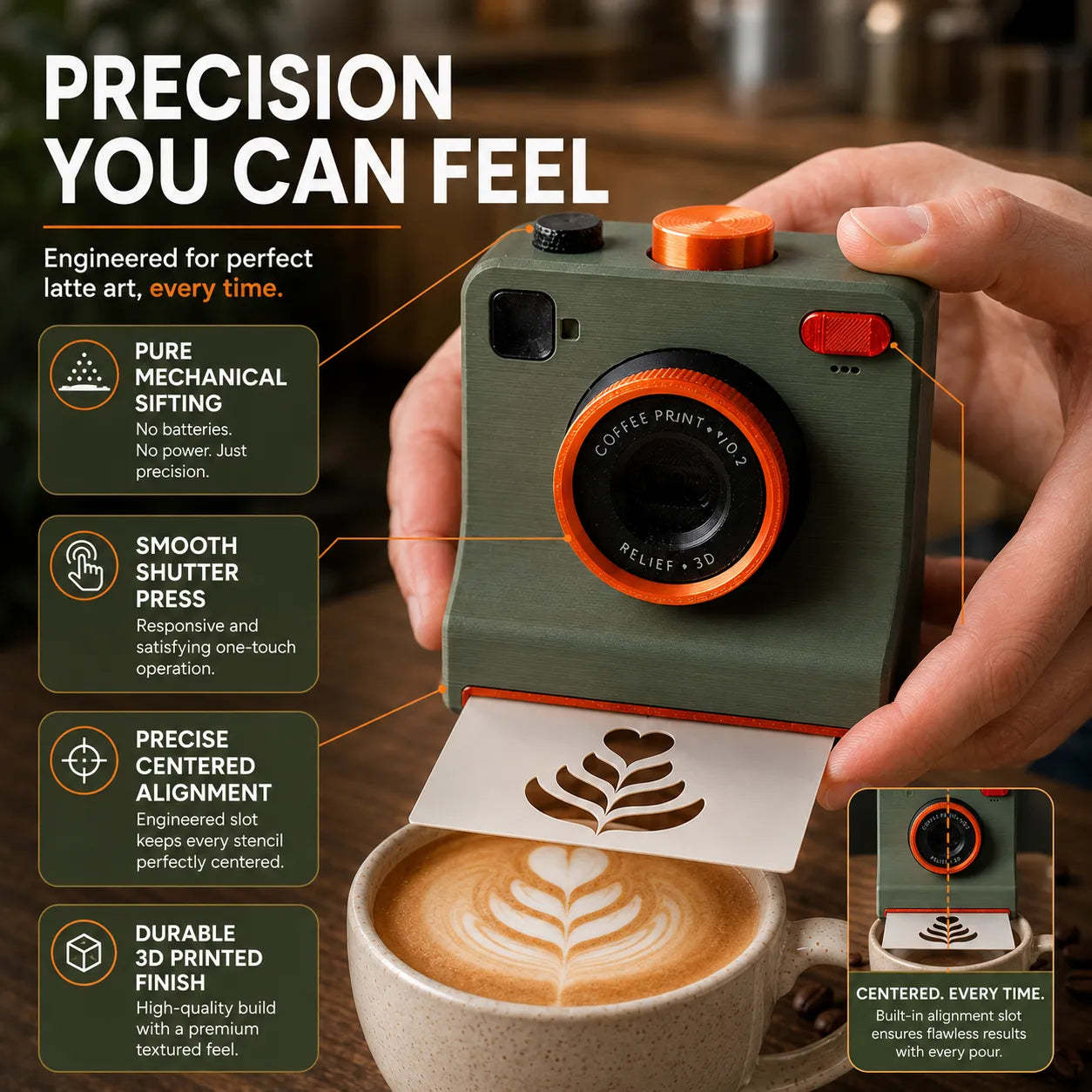 One-Touch Latte Art Camera – 3D Coffee Stencil Printer Kit for Custom Drink Designs