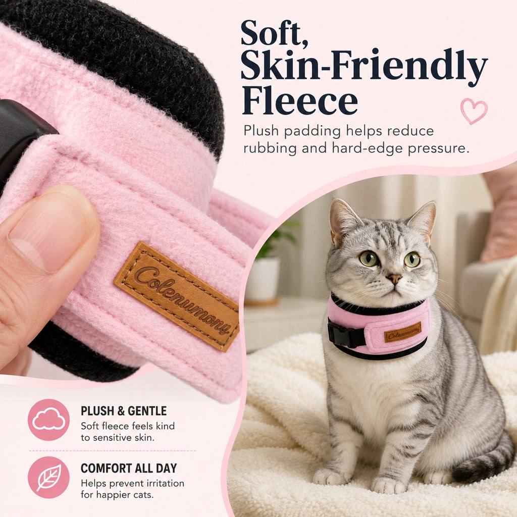 Soft Cat Recovery Collar for Post-Surgery Care - Adjustable Anti-Lick Fleece Neck Wrap