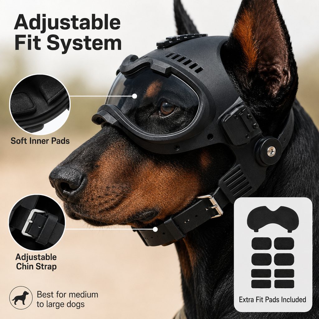 K9 Tactical-Style Dog Helmet with Goggles for Hiking & Outdoor Training - Helps Shield Eyes from Wind, Dust & Trail Debris