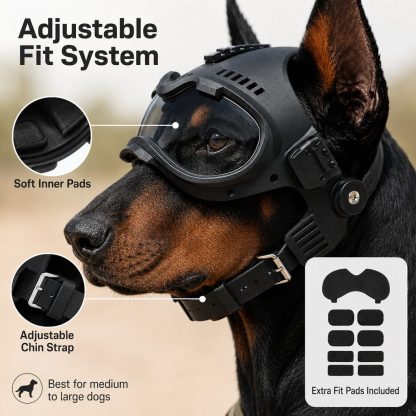 K9 Tactical-Style Dog Helmet with Goggles for Hiking & Outdoor Training - Helps Shield Eyes from Wind, Dust & Trail Debris