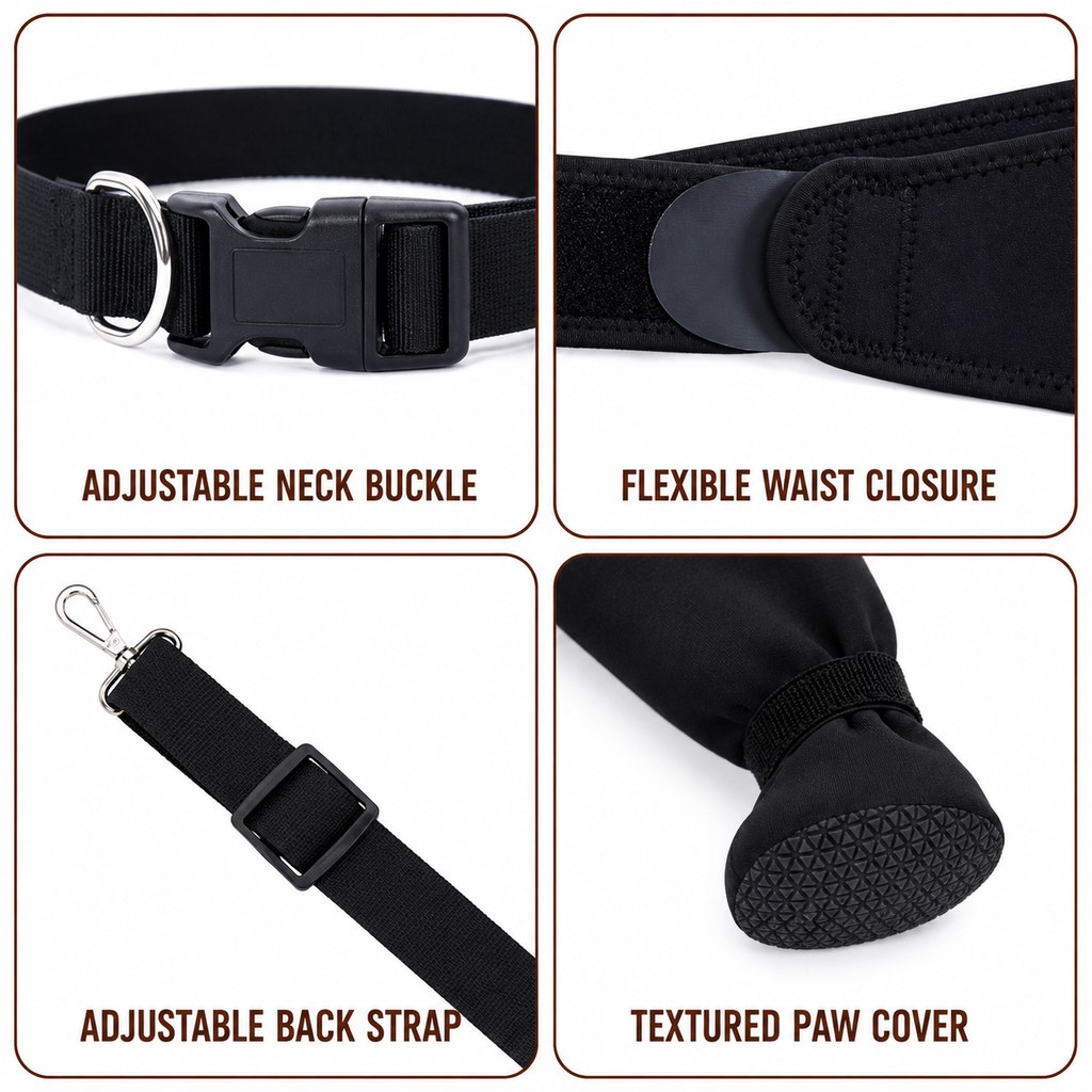 Adjustable Dog Rear Leg Recovery Sleeve with Paw Cover - Helps Limit Licking During Post-Surgery Rest