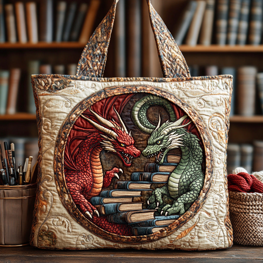 Dragon Library Quilted Tote Bag