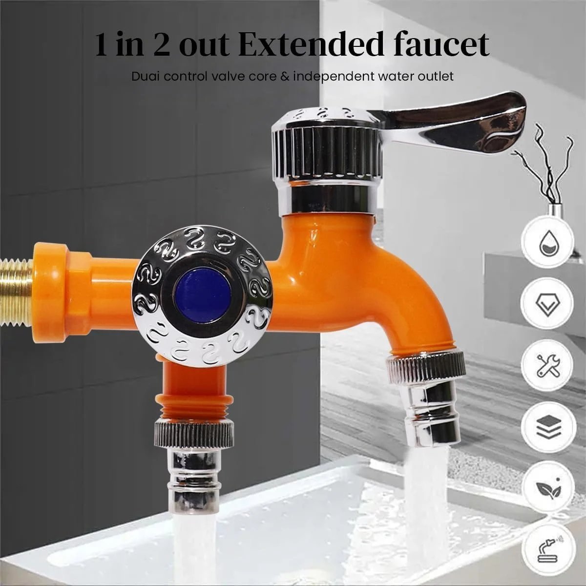 Compact dual outlet faucet