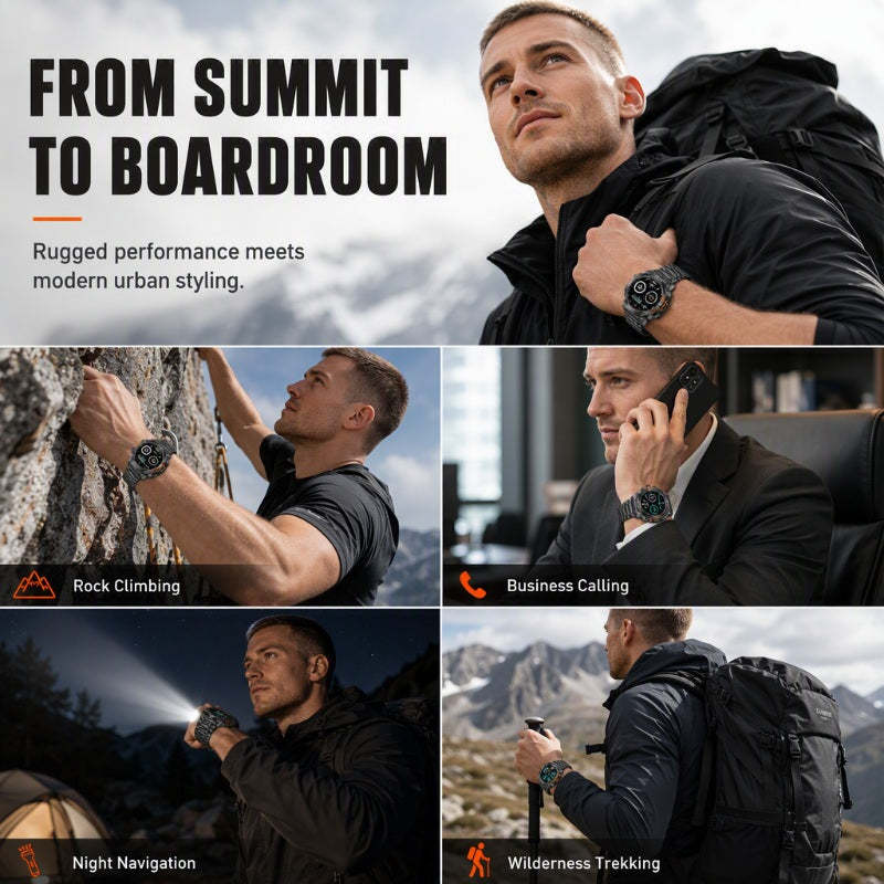 Outdoor Smartwatch – Rugged, LED Flashlight & Bluetooth Calling – For Sports, Fitness & Adventure
