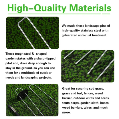 Galvanized Landscape Staples – Heavy Duty Garden Stakes for Weed Barrier & Irrigation