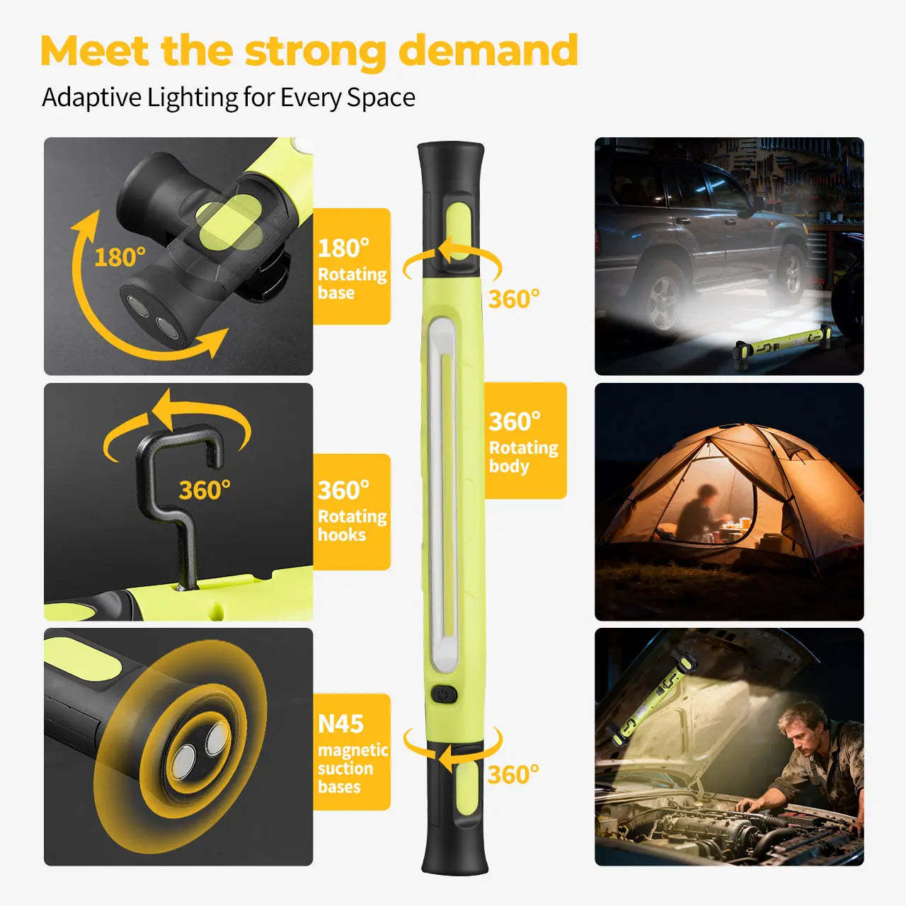 5200mAh LED Magnetic Rechargeable Light Strip, 3000 Lumens, With Hook, Ideal For Mechanics, Auto Repair, And Garage Use