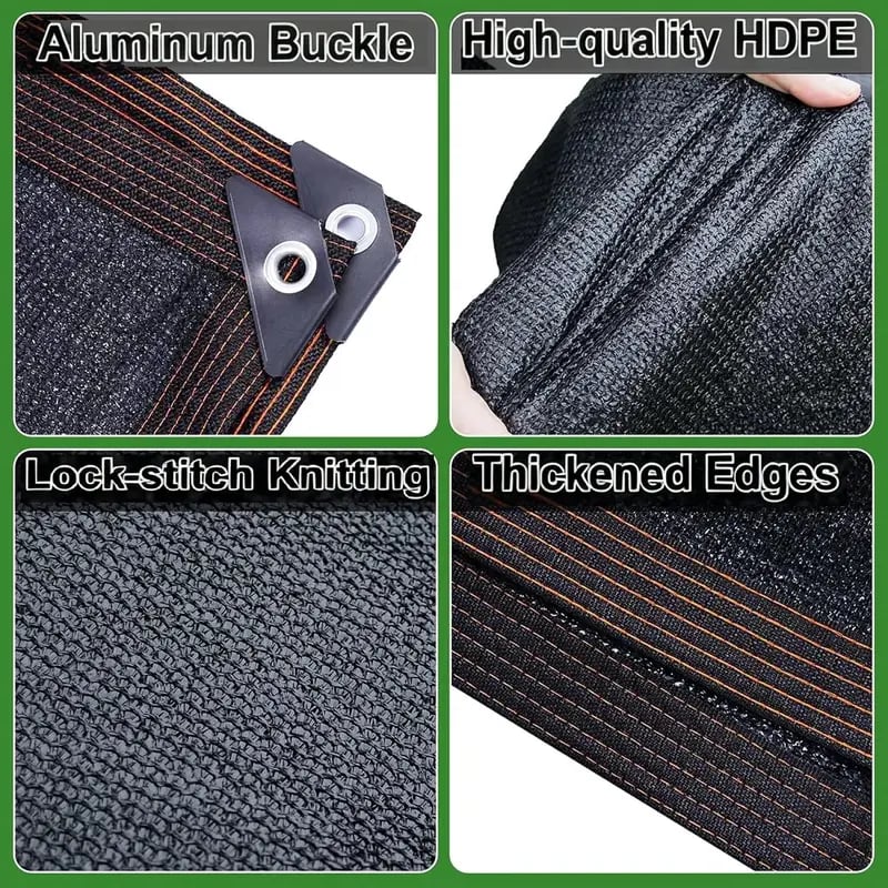 Blackout Cloth (Black) - 10 x 13ft UV-Resistant Shade Net with Reinforced Rivets,