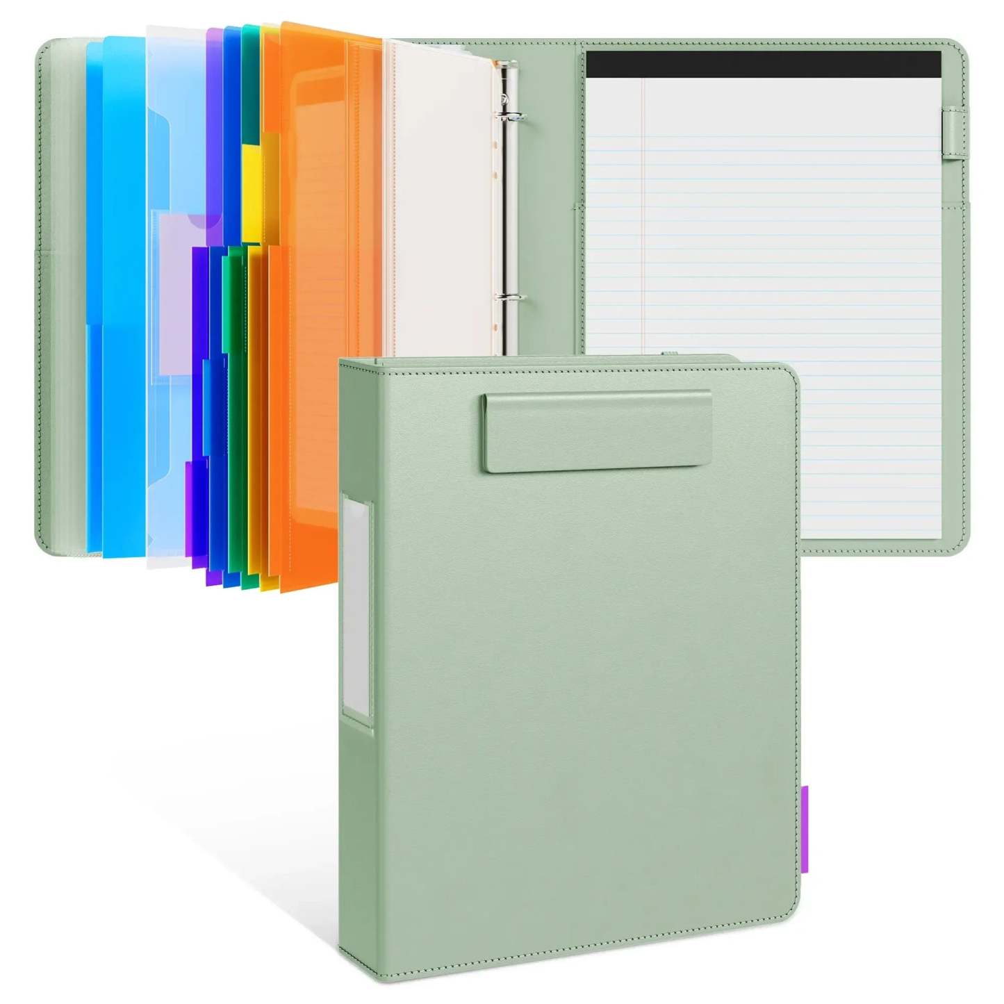 PU Leather Clipboard with Storage – 3-Ring Binder, Magnetic Clip, Removable Notepad & Expanding File