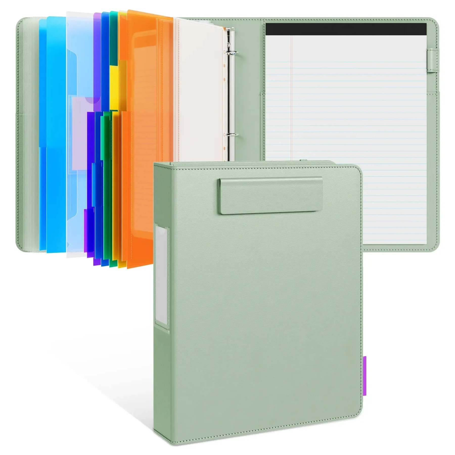 PU Leather Clipboard with Storage – 3-Ring Binder, Magnetic Clip, Removable Notepad & Expanding File