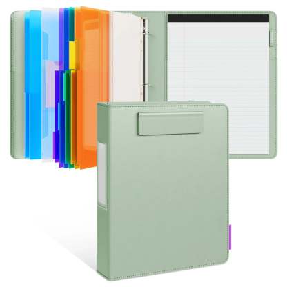 PU Leather Clipboard with Storage – 3-Ring Binder, Magnetic Clip, Removable Notepad & Expanding File
