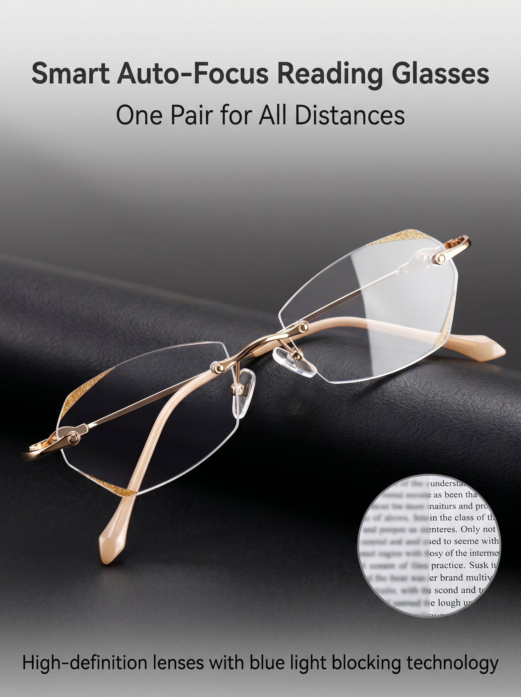 High-End Titanium Alloy Frameless Reading Glasses With Beveled Edges