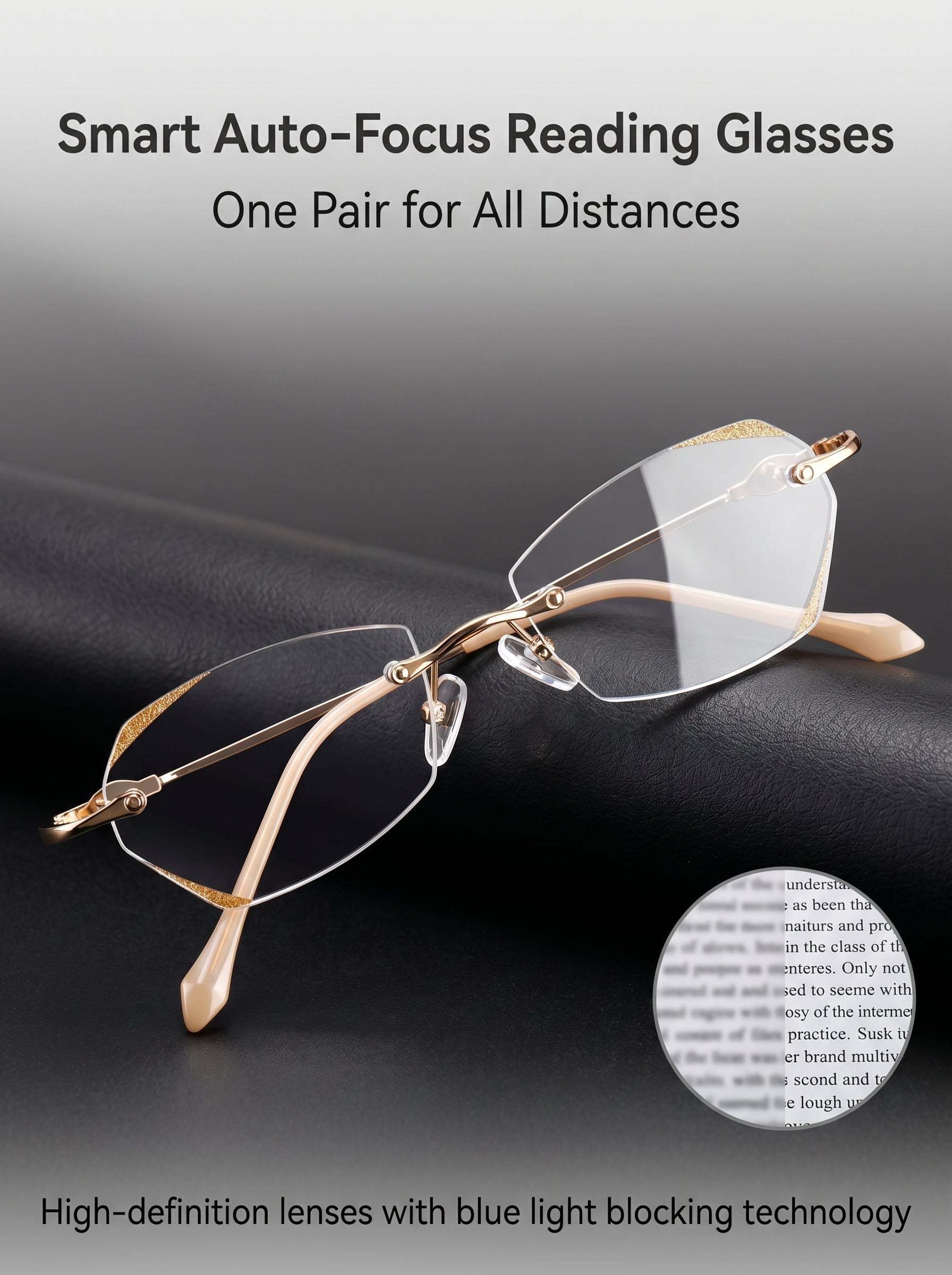 High-End Titanium Alloy Frameless Reading Glasses With Beveled Edges